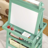 AIYAPLAY 3 in 1 Kids Easel Double-Sided Magnetic Whiteboard and Chalkboard with Paper Roll, Storage Baskets - Green(m-8)