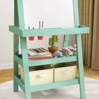 AIYAPLAY 3 in 1 Kids Easel Double-Sided Magnetic Whiteboard and Chalkboard with Paper Roll, Storage Baskets - Green(m-9)