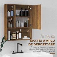 Kleankin Dulap de Baie cu Oglindă și Rafturi Reglabile, Dulap Suspendat pentru Baie, 60x15x76 cm, Lemn Natural(m-4)