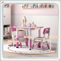AIYAPLAY Height Adjustable Toddler Table and Chair Set, 3 Pcs Children Activity Table w/ 2 Chairs, for Playroom, Bedroom - Pink(m-3)