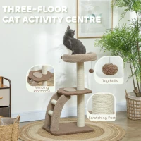 PawHut Cat Tee for Indoor Cats, 88cm Cat Tower with Sisal Scratching Post, Hanging Ball, Large Cat Perch, Stairs, Brown(m-4)