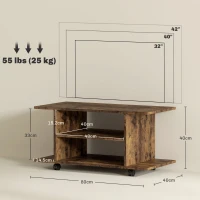 HOMCOM Modern TV Cabinet Stand Storage Shelves Table Mobile Bedroom Furniture Bookshelf Bookcase Rustic Brown(m-3)