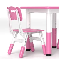 AIYAPLAY Height Adjustable Toddler Table and Chair Set, 3 Pcs Children Activity Table w/ 2 Chairs, for Playroom, Bedroom - Pink(m-9)