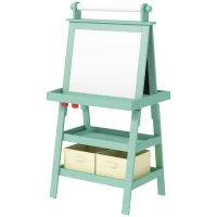 AIYAPLAY 3 in 1 Kids Easel Double-Sided Magnetic Whiteboard and Chalkboard with Paper Roll, Storage Baskets - Green(m-11)