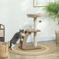 PawHut Cat Tee for Indoor Cats, 88cm Cat Tower with Sisal Scratching Post, Hanging Ball, Large Cat Perch, Stairs, Brown(m-2)