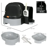 PawHut Litieră pentru Pisici cu Capac, Tavă Detașabilă și Capac Rabatabil și Lopățică Inclusă, 52x60x42 cm, Gri Închis(m-3)