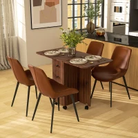 HOMCOM Multi-Storage Six-Person Drop Leaf Dining Table -  Distressed Brown(m-2)
