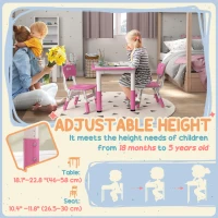 AIYAPLAY Height Adjustable Toddler Table and Chair Set, 3 Pcs Children Activity Table w/ 2 Chairs, for Playroom, Bedroom - Pink(m-4)