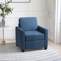 HOMCOM Armchair, Channel Tufted Modern Fabric Accent Chair, Comfy Upholstered Reading Lounge with Spring Cushion, Back Pillow, for Living Room, Bedroom, Office, Blue(m-10)