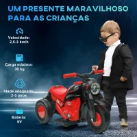 AIYAPLAY Mota Elétrica para Crianças Mota a Bateria 6V com Função de Bolhas Farol Música Motocicleta para Crianças com Velocidade 3km/h Carga 30 kg Vermelho(m-7)