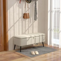 HOMCOM Linen-Look 92 x 31cm Storage Ottoman - Cream White(m-2)