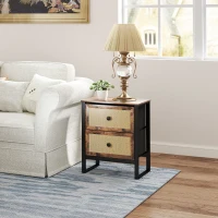 HOMCOM Bedside Table, Side Table with 2 Rattan Drawers, Bedside Cabinet with Storage and Steel Legs for Bedroom, Living Room, Rustic Brown(m-10)