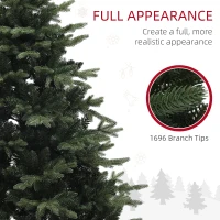HOMCOM 6ft Artificial Spurce Christmas Tree with 1696 Branch Tips and Foldable Steel Base, Realistic Hinged Xmas Tree, Holiday Décor for Home Office, Green(m-6)