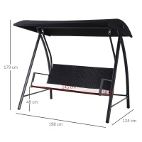 Outsunny Rattan Garden Swing Chair 3-Seater Black(m-3)