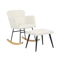 Sedia a dondolo con poggiapiedi, altezza 82 cm, larghezza seduta 45 cm, Bianco.(m-2)