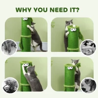 PawHut 63cm Cat Scratching Post for Indoor Cats, with Sisal Rope Cover, Large Base, Green(m-6)
