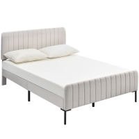 Gepolstertes Doppelbett mit Lattenrost und verstellbarem Kopfteil, Stoff, 140x200 cm, Grau-Beige