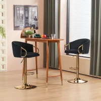 Set di 2 sgabello da bar moderno girevole e regolabile in altezza con schienale e poggiapiedi dorato per cucina, bar e bancone di ristorante, Nero(m-4)