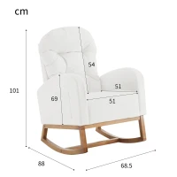Sedia a dondolo con gambe in legno massello, sedia imbottita, poltrona lounge per soggiorno, camera da letto e balcone,  68,5x88x101 cm, Bianco(m-3)
