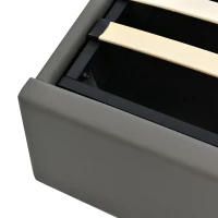 Lit Double Hydraulique avec LED et Télécommande, Structure Rembourrée avec Rangement 140x200 cm, Gris(m-7)