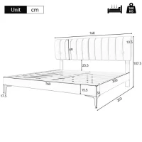 Elegantes Polsterbett mit Reißverschluss, Lattenrost und Kopfteil, ohne Matratze, 160×200 cm, Grau(m-3)
