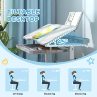 AIYAPLAY Height Adjustable Kids Desk and Chair Set, School Study Writing, Reading Table Chair Set w/ Tilted Desktop, Grey(m-4)