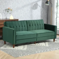 HOMCOM Velvet-Feel Three-Seater Sofa Bed - Green(m-10)