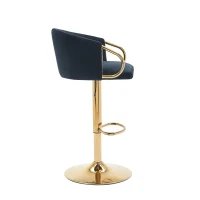 Set di 2 sgabello da bar moderno girevole e regolabile in altezza con schienale e poggiapiedi dorato per cucina, bar e bancone di ristorante, Nero(m-9)