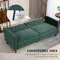 HOMCOM Velvet-Feel Three-Seater Sofa Bed - Green(m-4)