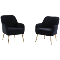 Set de 2 fotolii de living din catifea,Negru