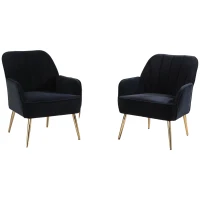 Set di 2 poltrone da salotto in velluto, Design ergonomico, Nero(m-2)
