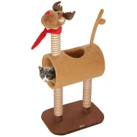 PawHut 98cm Deer Themed Cat Tree with Scratching Posts, Toy Ball, Tunnel, Brown(m-1)