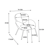 Teddy Sedia da Poltrone con Gambe in Metallo, Tessuto Morbido e Imbottito, Bracciolo Caratteristico, Sedia da Salotto Moderna per Soggiorno e Camera da Letto, Bianco(m-3)