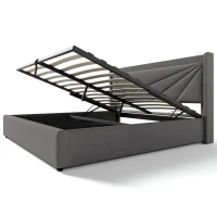 Lit Double avec Rangement, Fonction de Recharge USB Type C et Structure de Lit Double en Lin, Sans Matelas 160x200, Gris(m-8)