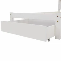 Einzelbett 90x200 Weiss mit Schubladen und Bücherregal, Schrankbett mit Rollen für Jugendliche und Erwachsene(m-9)