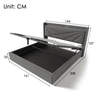Doppelbett 160x200 mit Stauraum und USB-Ladefunktion, Bettgestell aus Leinen Grau(m-3)