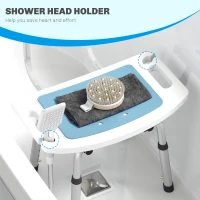 HOMCOM Shower Stool with Backrest, Height Adjustable Shower Chair with Anti-slip Foot Pads, Shower Head Holder, Light Blue(m-5)