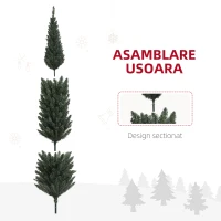 HOMCOM Brad de Crăciun Artificial Înalt de 195 cm cu 390 Crengi, Îngust și Spațiu Economic, Ø55x195 cm, Verde(m-6)