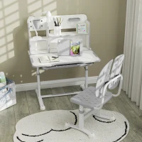 AIYAPLAY Height Adjustable Kids Desk and Chair Set, Children School Study Desk with Tiltable Desktop, Reading Rack, Grey(m-8)