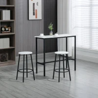 HOMCOM Three-Piece Marble-Effect Bar Table Set - White/Black(m-2)