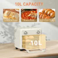 HOMCOM 10L Air Fryer Oven, Mini Oven, Oil Free Cooking, Grill, Roast, Bake, with Adjustable Temperature, Timer, Touch Screen, Dishwasher Safe, 1000W, Cream White(m-4)