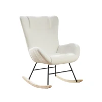 Fotoliu balansoar de relaxare cu spătar ergonomic și brațe, din catifea Teddy confortabilă, Alb(m-1)