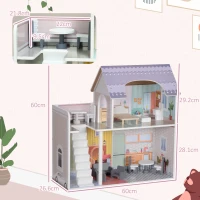 AIYAPLAY 2 Storey Dolls House with 13 Pieces Furniture, Play Set with Balcony, Gift for 3-6 Years Old(m-3)