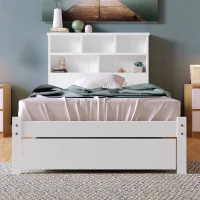 Einzelbett 90x200 Weiss mit Schubladen und Bücherregal, Schrankbett mit Rollen für Jugendliche und Erwachsene(m-4)