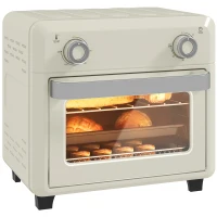 HOMCOM 10L Air Fryer Oven, Mini Oven, Oil Free Cooking, Grill, Roast, Bake, with Adjustable Temperature, Timer, Touch Screen, Dishwasher Safe, 1000W, Cream White(m-1)