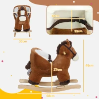 AIYAPLAY Kids Rocking Horse, Plush Ride on Horse, with Sound, Wood Base, for Ages 18-36 Months, Brown(m-3)