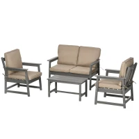 Outsunny Set Mobilier de Terasă din 4 Piese, Set Canapea Dublă, 2 Scaune și Măsuță de Cafea, 65x70x80 cm, Gri(m-10)