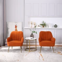 Set de 2 scaune de living din catifea, Design ergonomic, Culoare portocaliu(m-4)