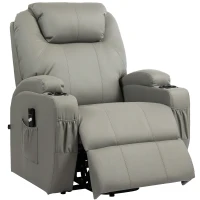 HOMCOM Elektryczny Fotel Relaksacyjny z Pomocą przy Wstawaniu, Uchwyt na Napoje, 4 Kieszenie, 85x92x109 cm, Jasnoszary(m-1)