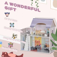 AIYAPLAY 2 Storey Dolls House with 13 Pieces Furniture, Play Set with Balcony, Gift for 3-6 Years Old(m-6)